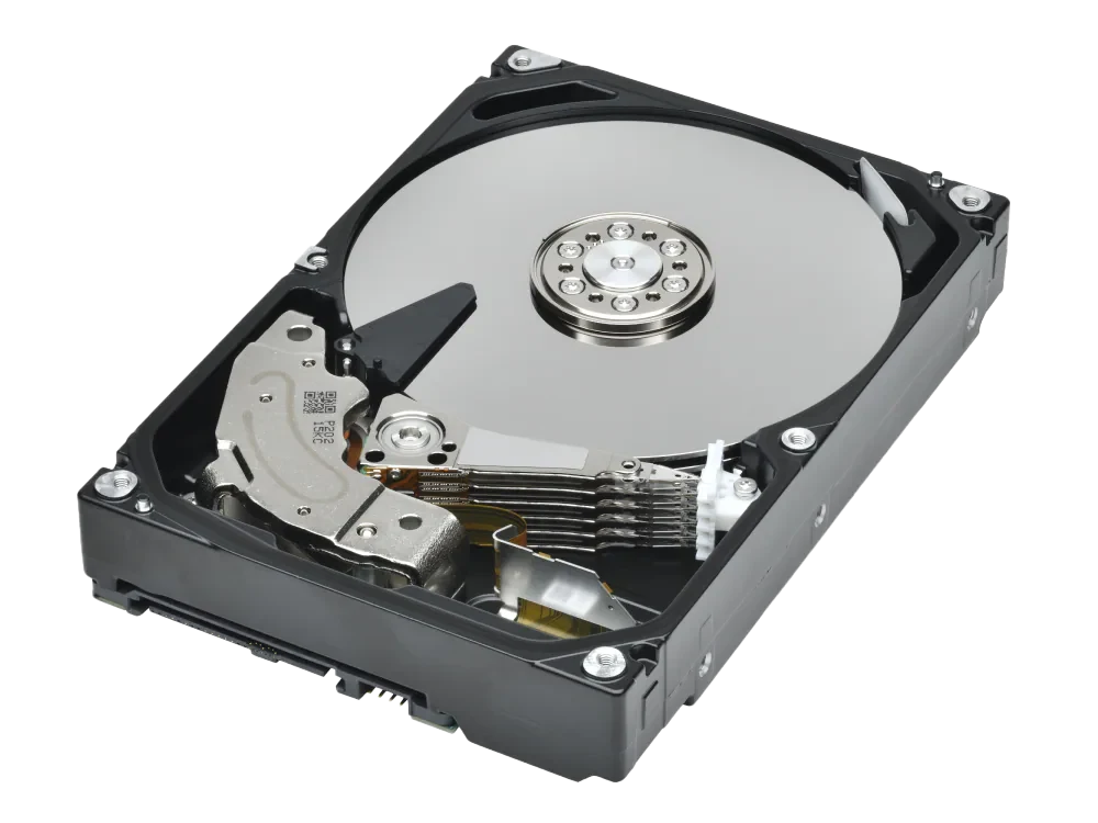 MG08-D Toshiba MG10-D Series HDD shown with 7200rpm speed and up to 550TB/year workload rating, built for power-efficient enterprise storage performance.